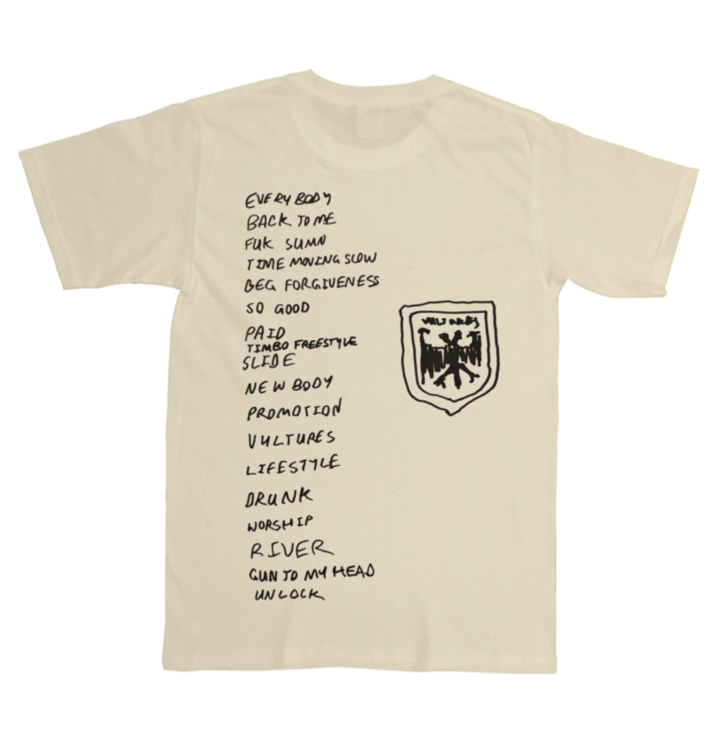 Camiseta con la lista de canciones de VULTURES