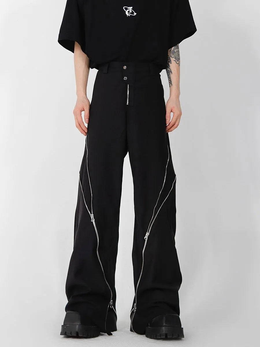 Pantalones Acampanados Retro Noir con Cremallera