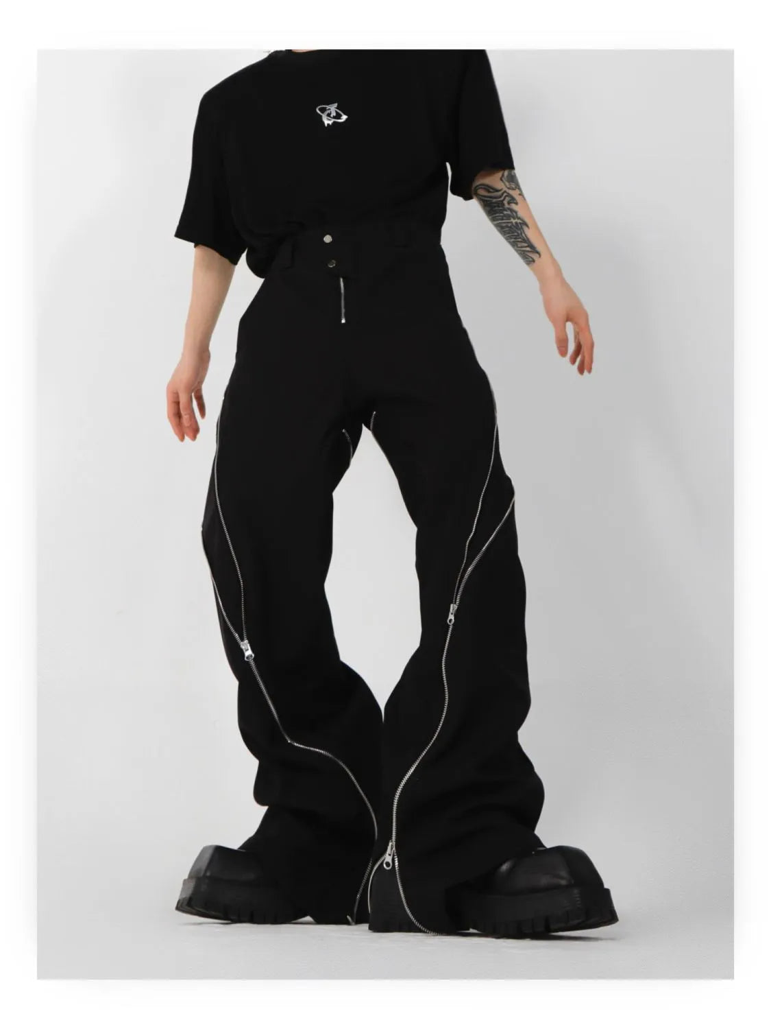 Pantalones Acampanados Retro Noir con Cremallera