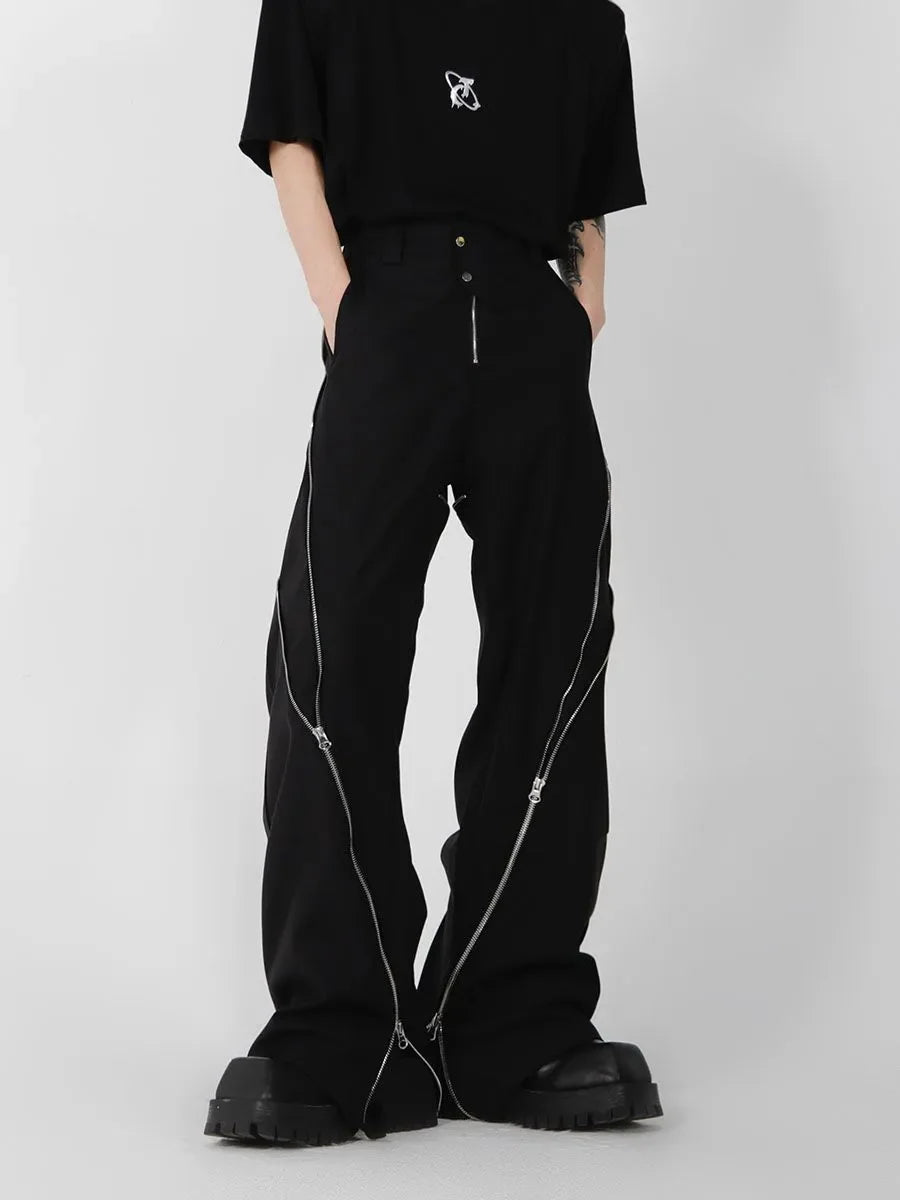 Pantalones Acampanados Retro Noir con Cremallera