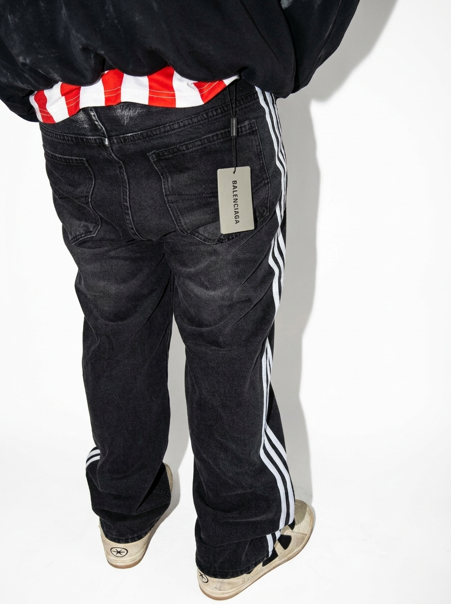 B4LEN CIAGA X 4D1DAS Pantalones Baggy Grandes Negro/AZUL