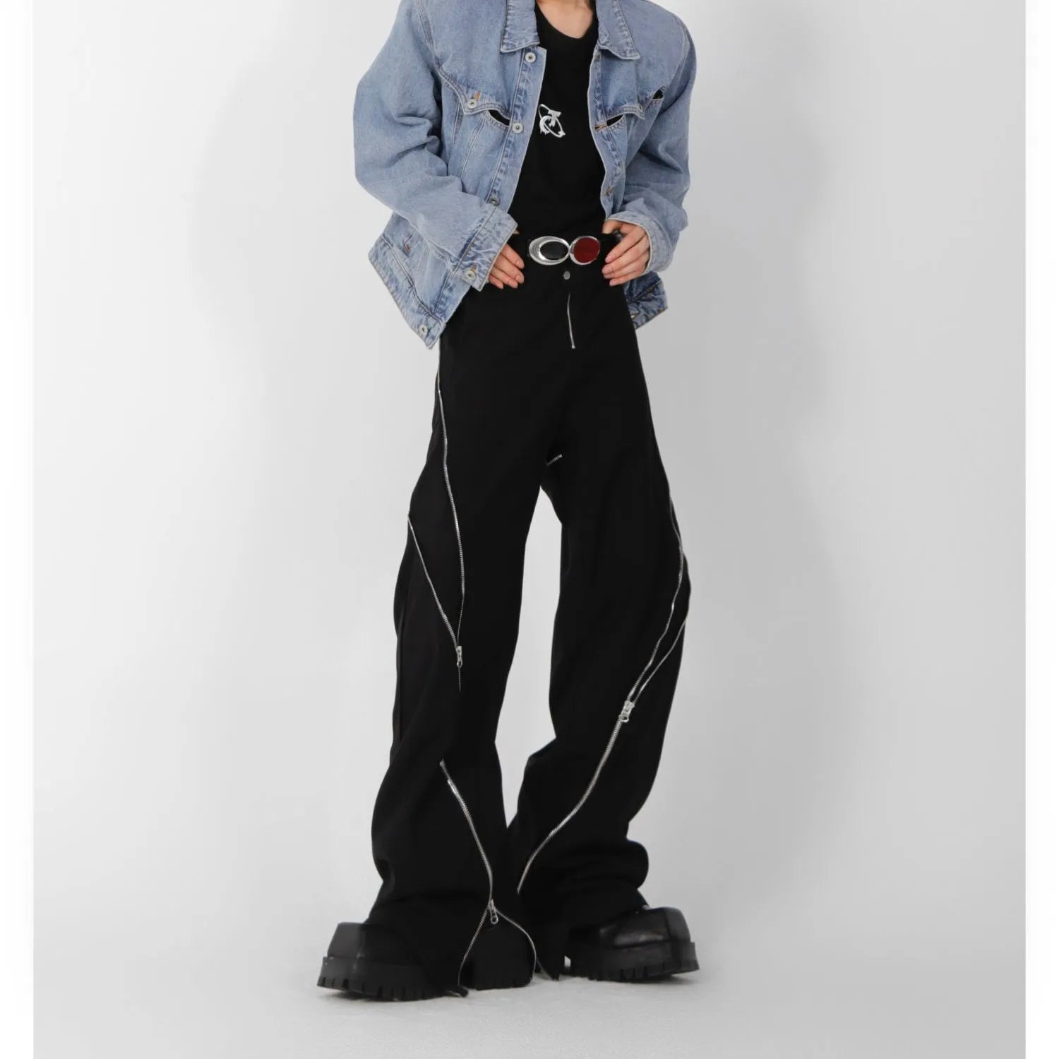 Retro Noir Zip Flares